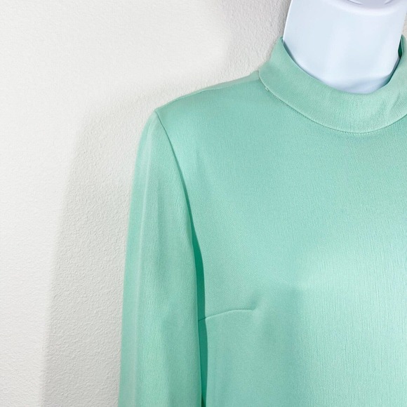 Vintage Mod Pearls Formal Maxi Dress Sz 12 Green Mock Neck Long Sleeve Back Zip - Picture 3 of 8
